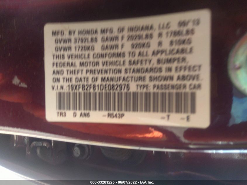 2013 HONDA CIVIC SDN EX 19XFB2F81DE082976