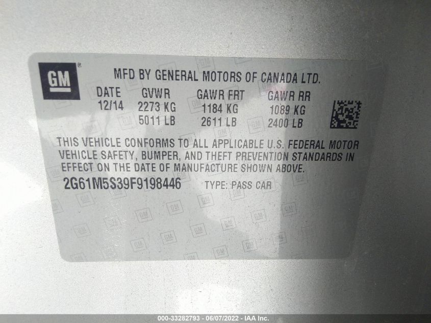 2015 CADILLAC XTS LUXURY 2G61M5S39F9198446