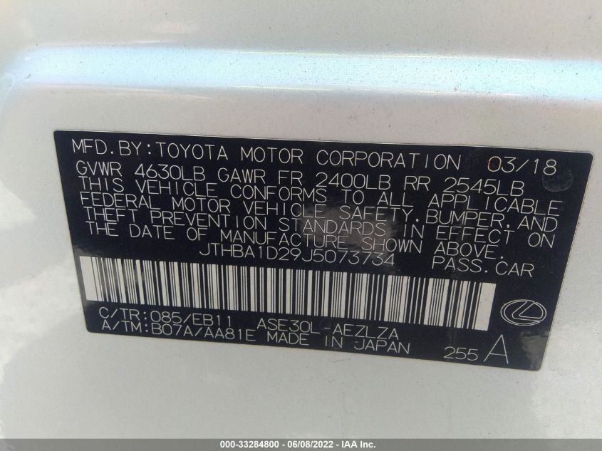 2018 LEXUS IS IS 300 JTHBA1D29J5073734