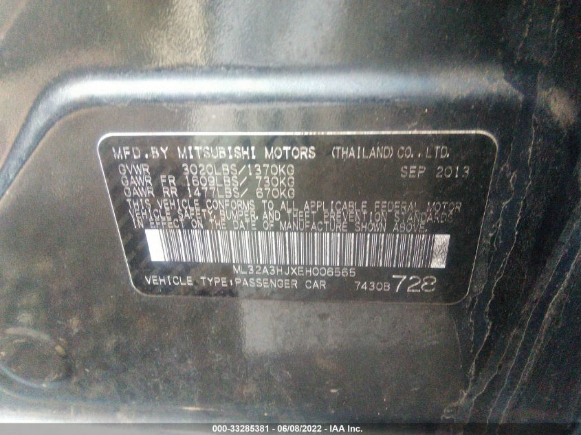 2014 MITSUBISHI MIRAGE DE ML32A3HJXEH006565