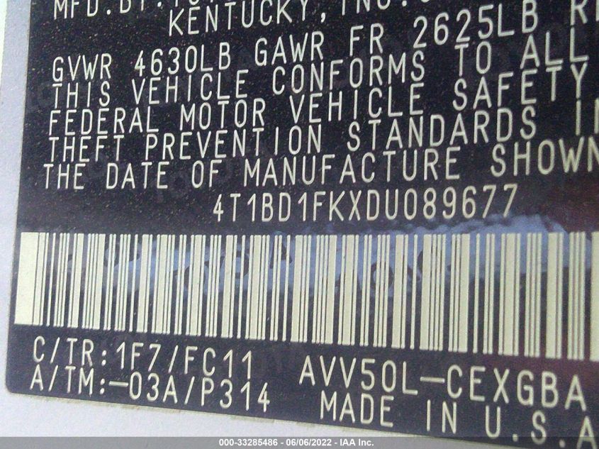 2013 TOYOTA CAMRY HYBRID LE/XLE 4T1BD1FKXDU089677