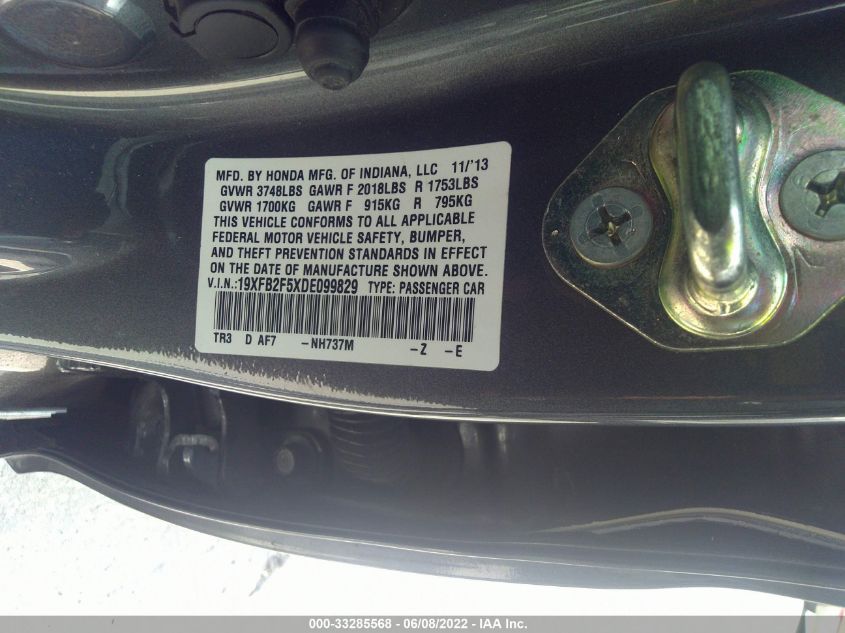 2013 HONDA CIVIC SDN LX 19XFB2F5XDE099829