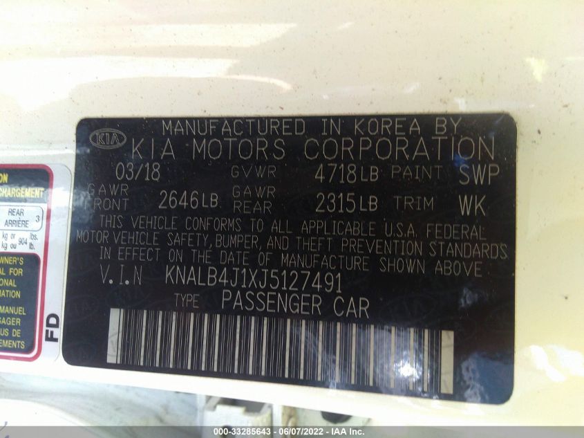 2018 KIA CADENZA PREMIUM KNALB4J1XJ5127491