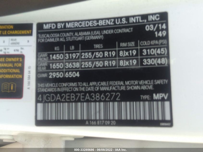 2014 MERCEDES-BENZ M-CLASS ML 350 BLUETEC 4JGDA2EB7EA386272