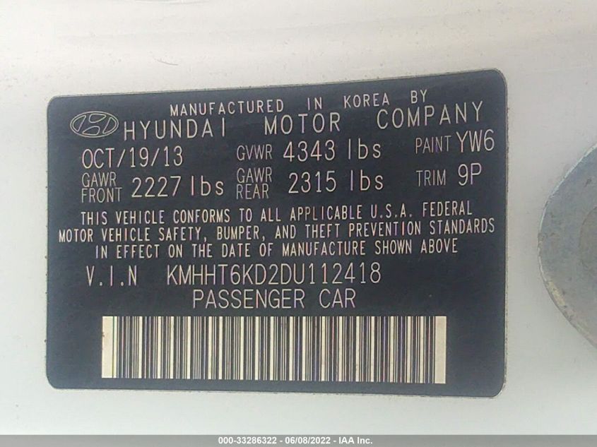 2013 HYUNDAI GENESIS COUPE 2.0T KMHHT6KD2DU112418