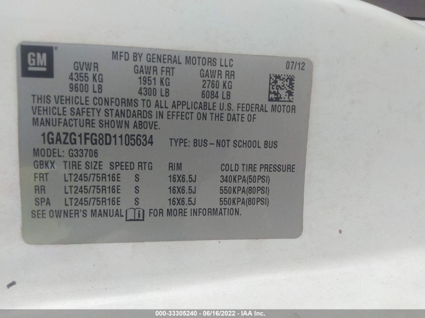 2013 CHEVROLET EXPRESS 3500 LT 1GAZG1FG8D1105634