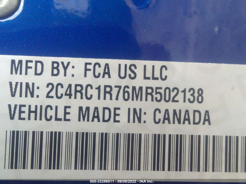 2021 CHRYSLER PACIFICA HYBRID TOURING 2C4RC1R76MR502138