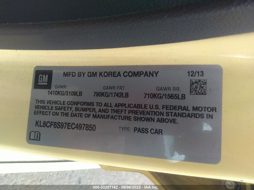 2014 CHEVROLET SPARK LT KL8CF6S97EC497850