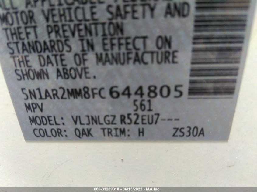 2015 NISSAN PATHFINDER SL 5N1AR2MM8FC644805