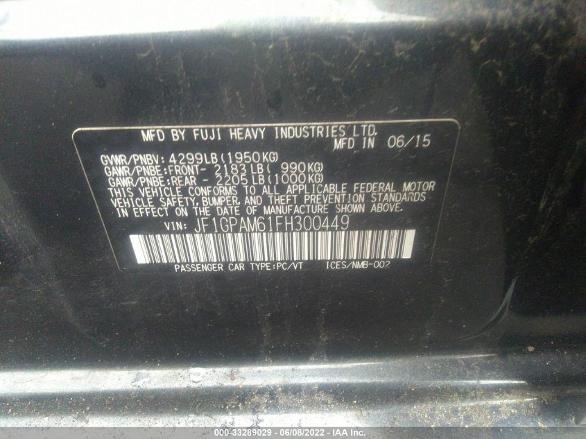 2015 SUBARU IMPREZA WAGON LIMITED JF1GPAM61FH300449