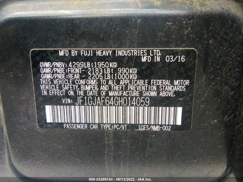 2016 SUBARU IMPREZA SEDAN PREMIUM JF1GJAF64GH014059