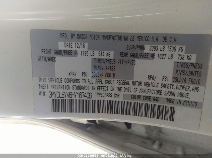 2017 TOYOTA YARIS IA 3MYDLBYV6HY167406