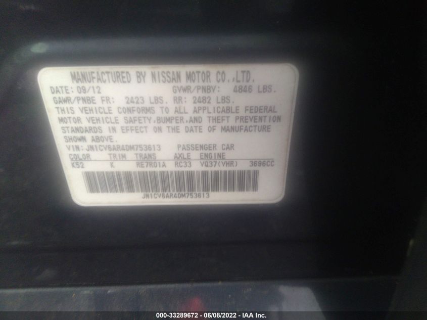 2013 INFINITI G37 SEDAN X JN1CV6AR4DM753613