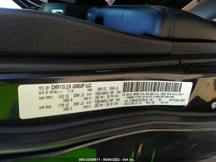 2014 DODGE DURANGO SXT 1C4RDHAG7EC576146