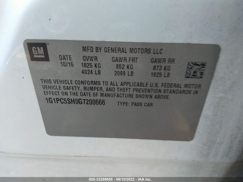 2016 CHEVROLET CRUZE LIMITED LS 1G1PC5SH0G7200666