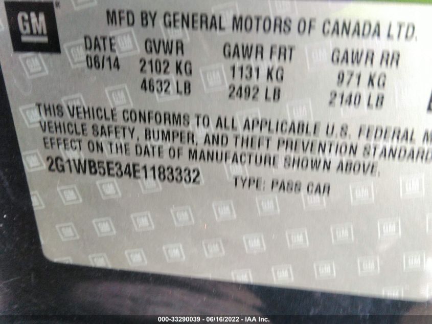2014 CHEVROLET IMPALA LIMITED LT 2G1WB5E34E1183332