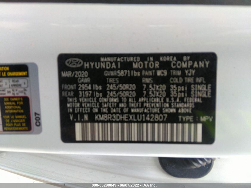 2020 HYUNDAI PALISADE SEL KM8R3DHEXLU142807