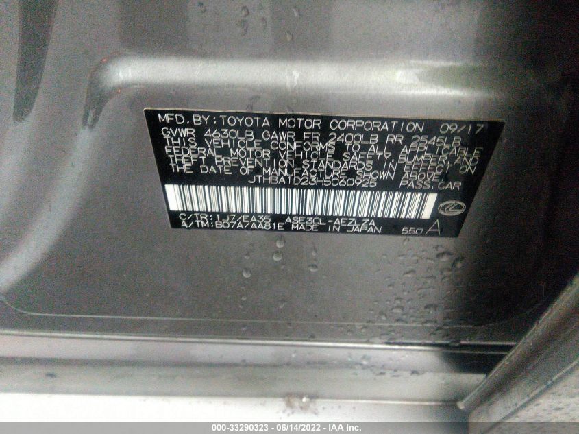 2017 LEXUS IS IS TURBO JTHBA1D23H5060925