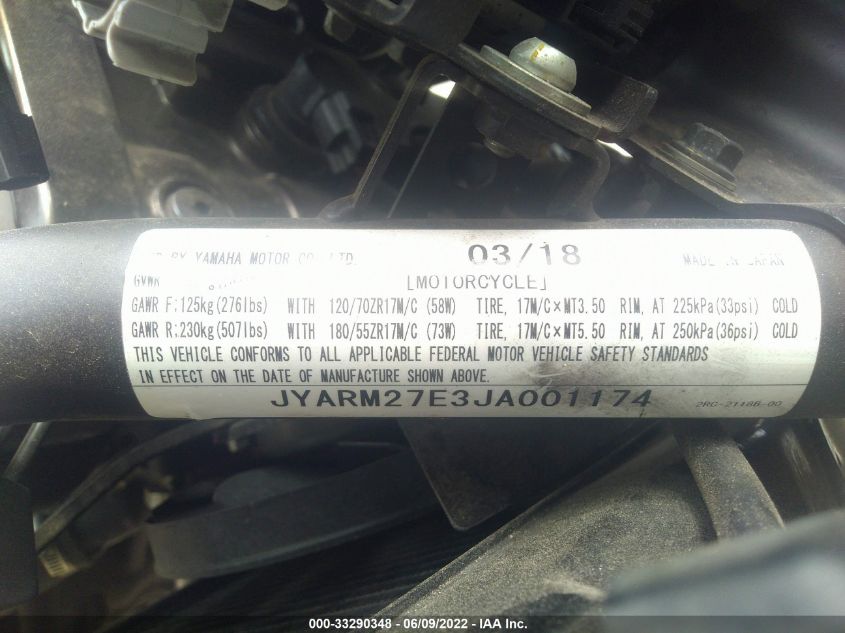 2018 YAMAHA MT07 JYARM27E3JA001174