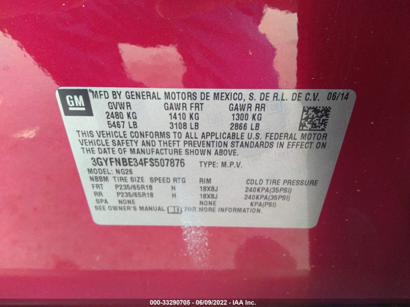 2015 CADILLAC SRX LUXURY COLLECTION 3GYFNBE34FS507876