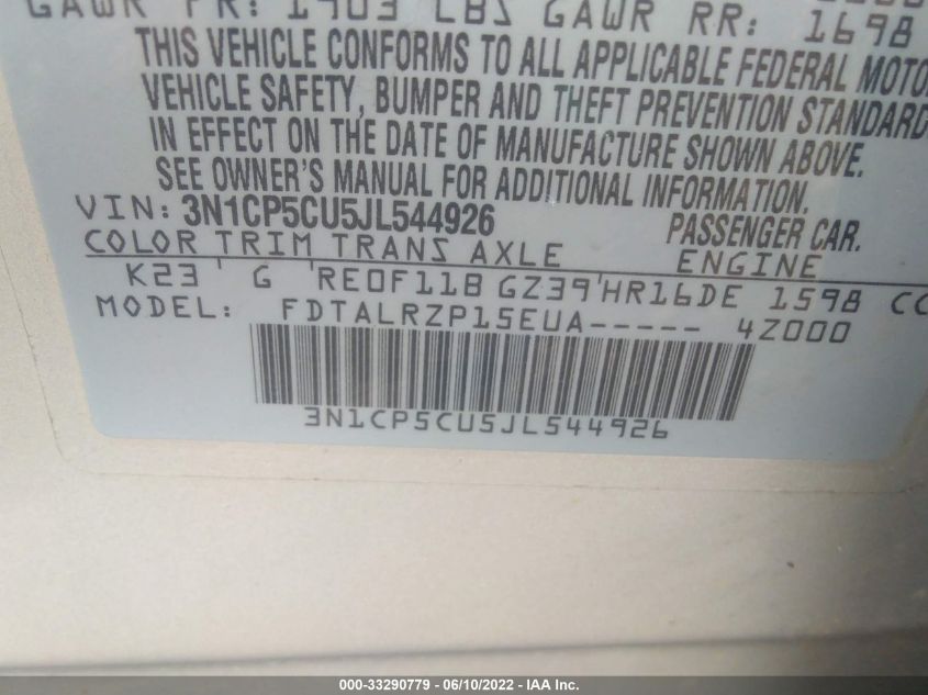 2018 NISSAN KICKS S 3N1CP5CU5JL544926