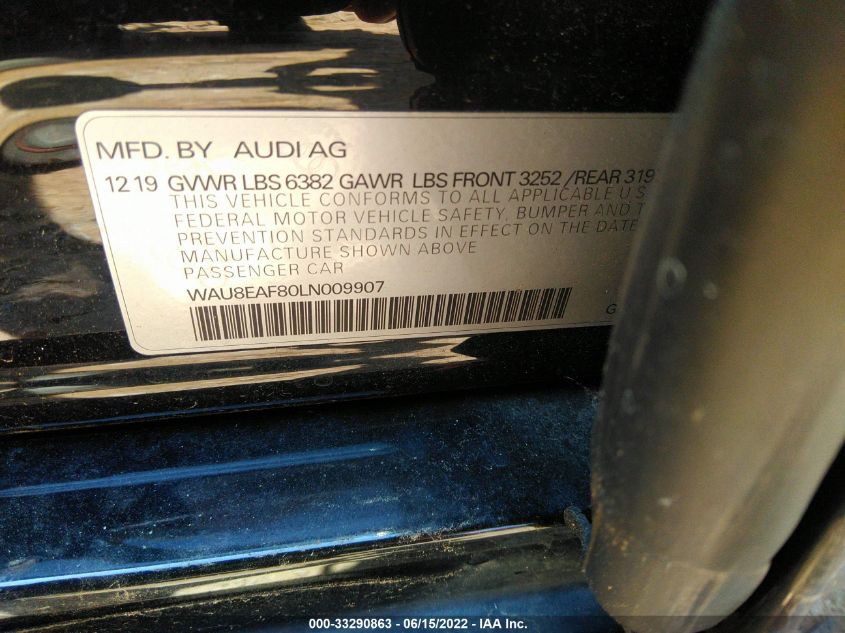2020 AUDI A8 L WAU8EAF80LN009907