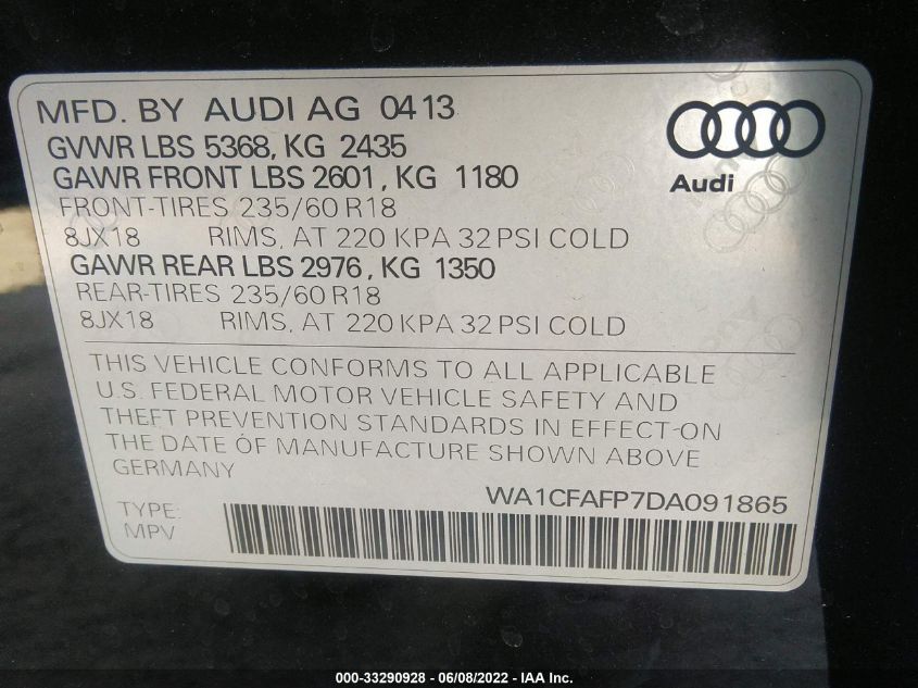 2013 AUDI Q5 PREMIUM WA1CFAFP7DA091865
