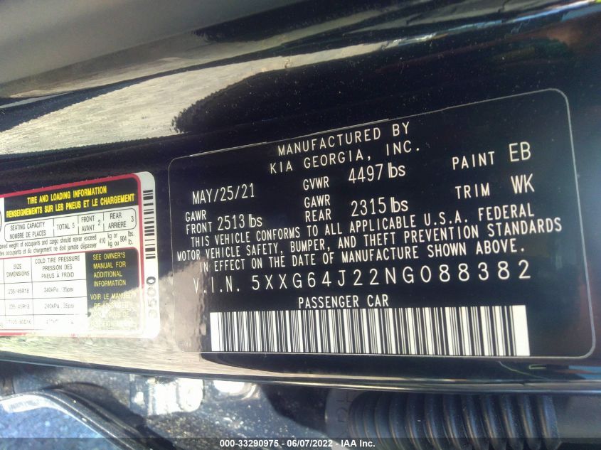 2022 KIA K5 GT-LINE 5XXG64J22NG088382