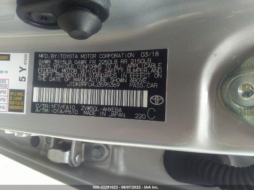 2018 TOYOTA PRIUS TWO/TWO ECO/THREE JTDKBRFU4J3595369