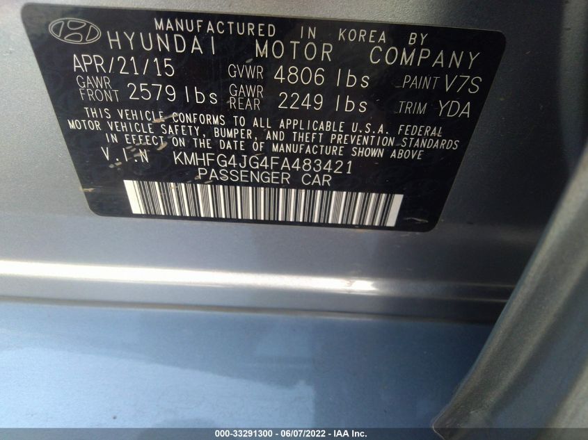 2015 HYUNDAI AZERA KMHFG4JG4FA483421