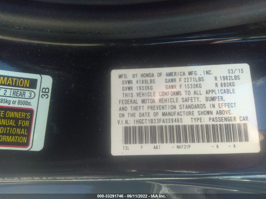 2015 HONDA ACCORD COUPE LX-S 1HGCT1B33FA009460