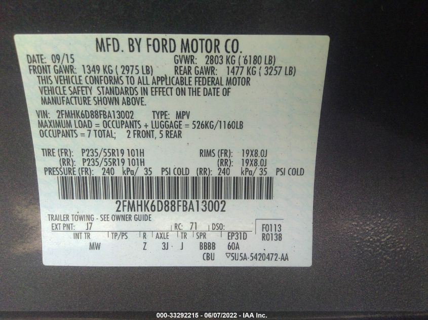 2015 FORD FLEX LIMITED 2FMHK6D88FBA13002