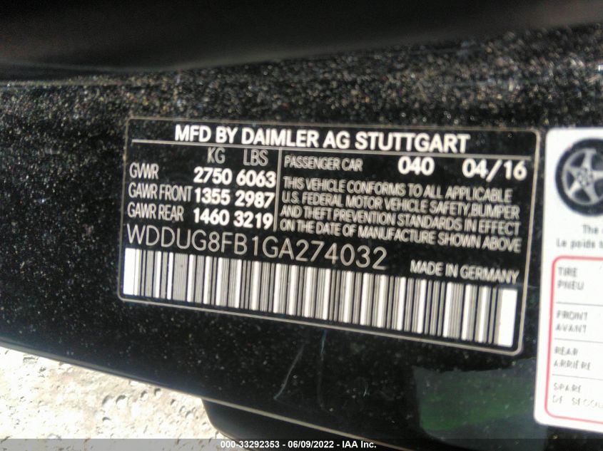 2016 MERCEDES-BENZ S-CLASS S 550 WDDUG8FB1GA274032