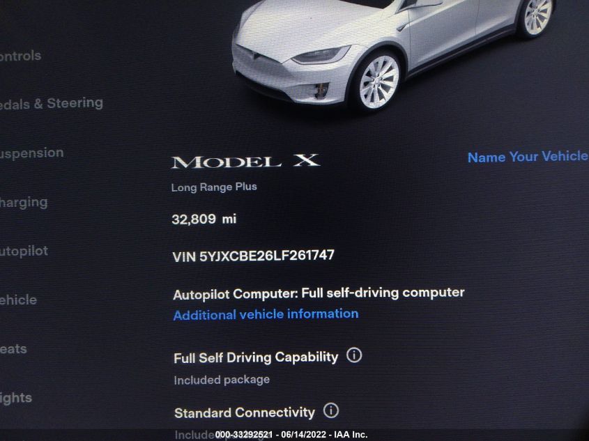 2020 TESLA MODEL X LONG RANGE 5YJXCBE26LF261747