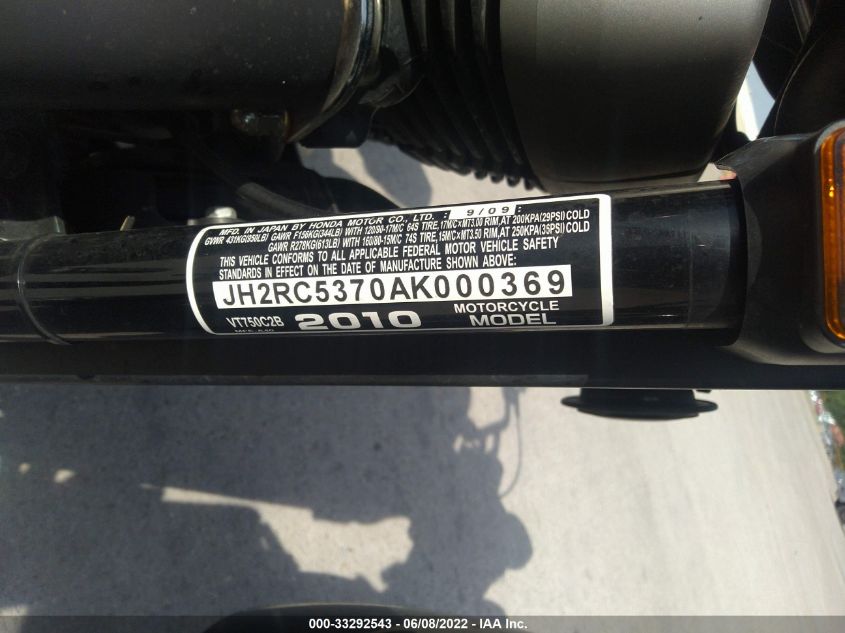 2010 HONDA VT750 C2B JH2RC5370AK000369