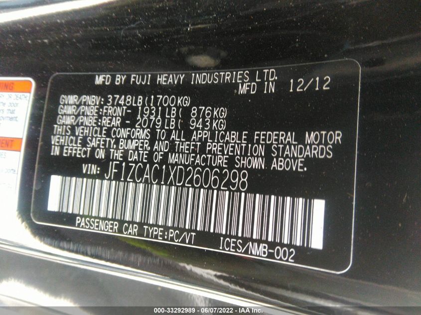2013 SUBARU BRZ LIMITED JF1ZCAC1XD2606298