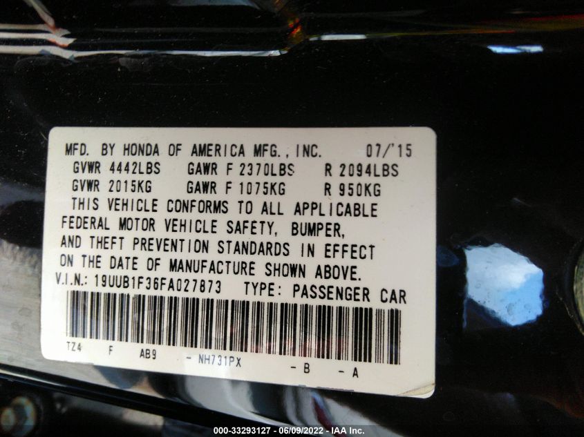 2015 ACURA TLX 19UUB1F36FA027873