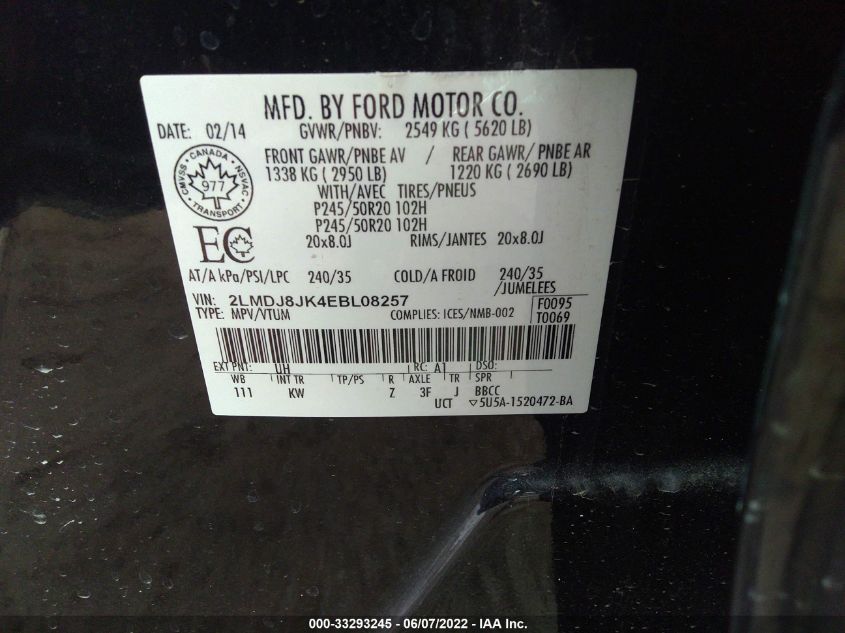 2014 LINCOLN MKX 2LMDJ8JK4EBL08257