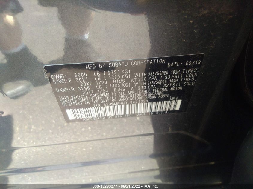 2020 SUBARU ASCENT TOURING 4S4WMARD1L3421220