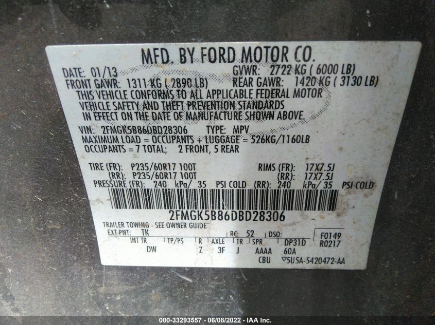 2013 FORD FLEX SE 2FMGK5B86DBD28306
