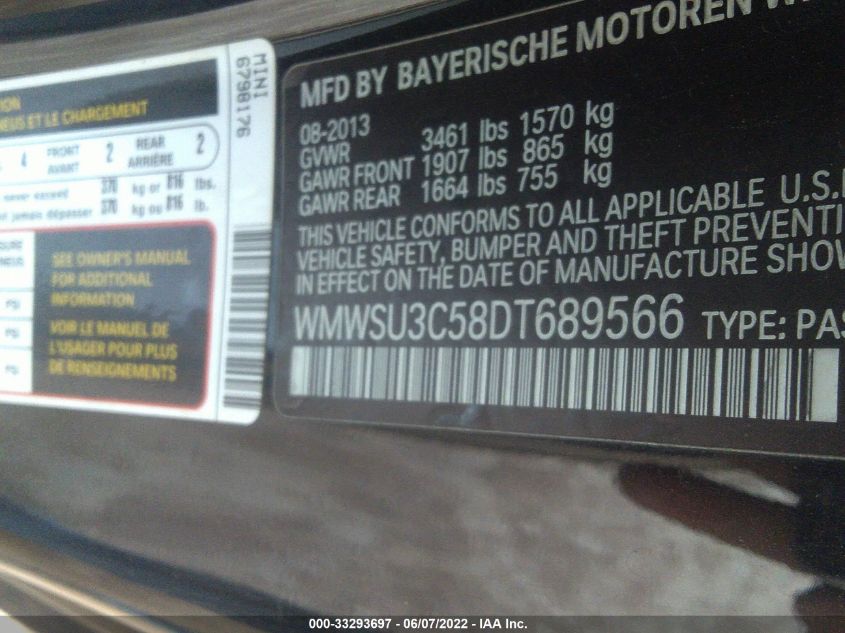 2013 MINI COOPER HARDTOP WMWSU3C58DT689566