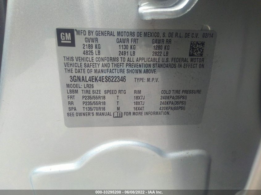 2014 CHEVROLET CAPTIVA SPORT FLEET LTZ 3GNAL4EK4ES622346