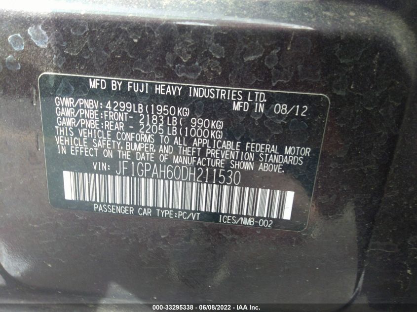 2013 SUBARU IMPREZA WAGON 2.0I LIMITED JF1GPAH60DH211530