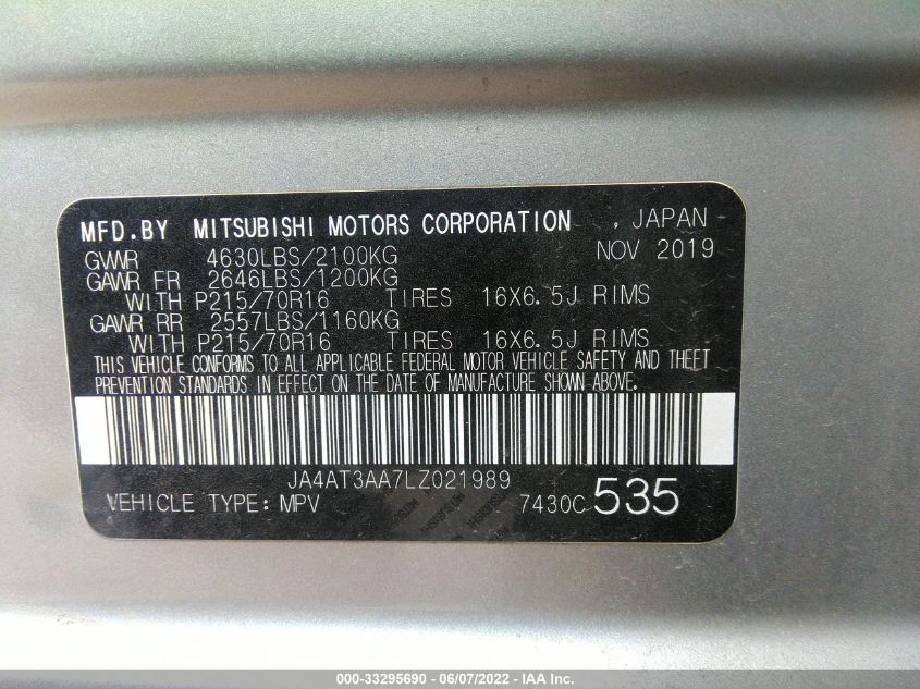 2020 MITSUBISHI ECLIPSE CROSS ES JA4AT3AA7LZ021989