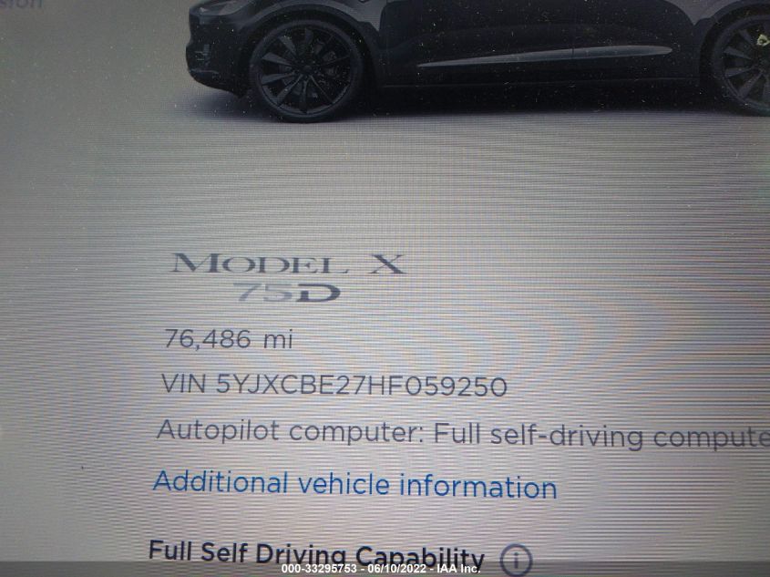 2017 TESLA MODEL X 90D/75D/100D 5YJXCBE27HF059250