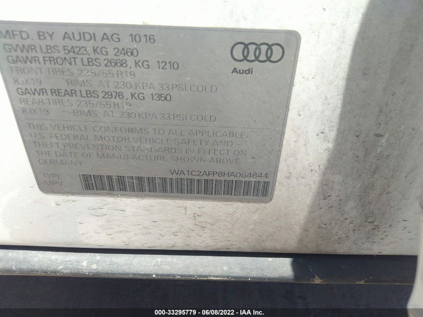 2017 AUDI Q5 PREMIUM WA1C2AFP8HA064644