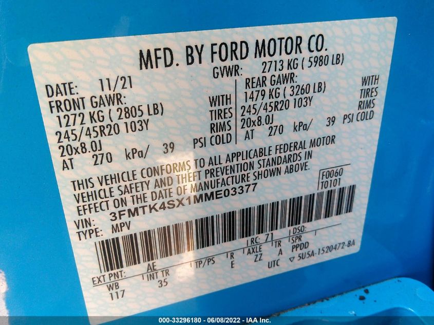 2021 FORD MUSTANG MACH-E GT 3FMTK4SX1MME03377