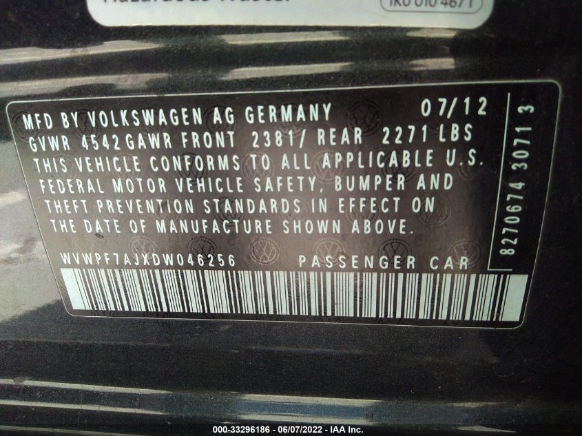 2013 VOLKSWAGEN GOLF R W/SUNROOF & NAVI WVWPF7AJXDW046256