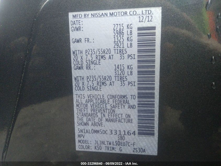 2013 INFINITI JX 5N1AL0MM5DC331164