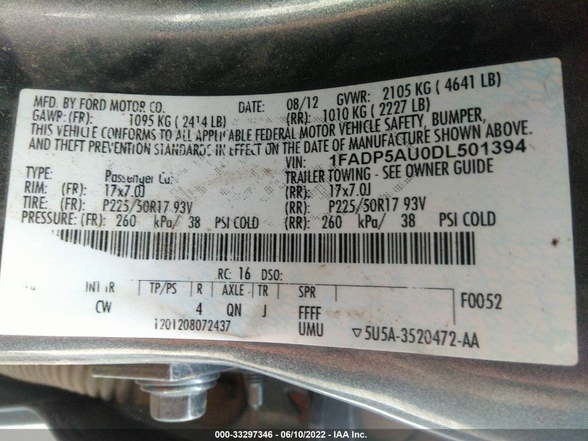 2013 FORD C-MAX HYBRID SE 1FADP5AU0DL501394